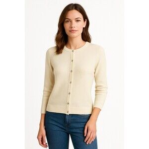 Ann Taylor Cashmere Sweater Crystal Button Cardigan Ivory New With Tags Size L